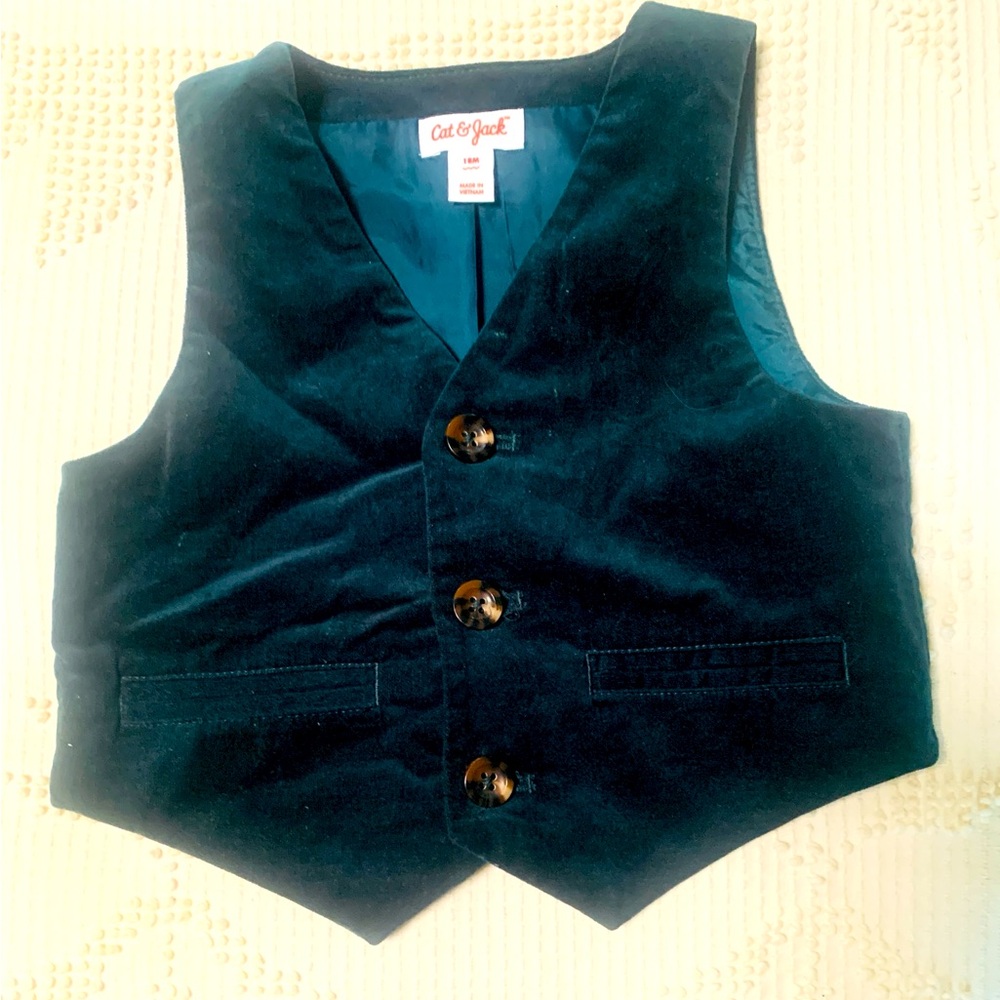 Cat & Jack Emerald Green Velvet Vest size 18 months Wedding/Christmas/Event